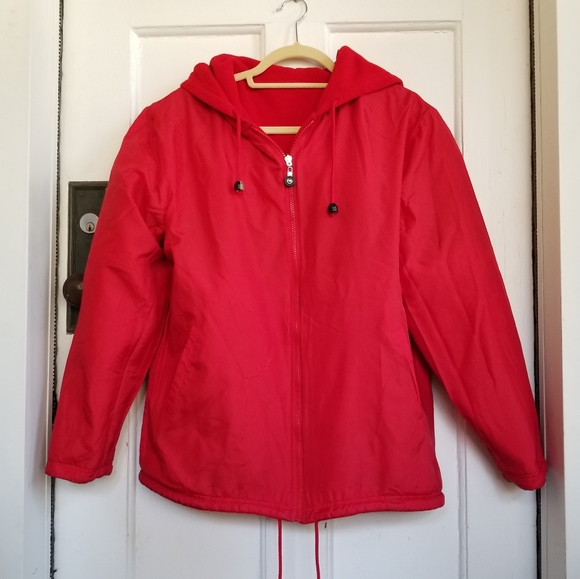FUDA Vintage Reversable Silk Zip Up Hooded Red Jacket Sz M - Picture 5 of 13